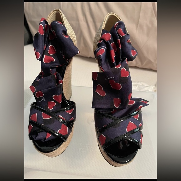 Gucci wedge sandals espadrille heart print size 37 - Picture 1 of 10
